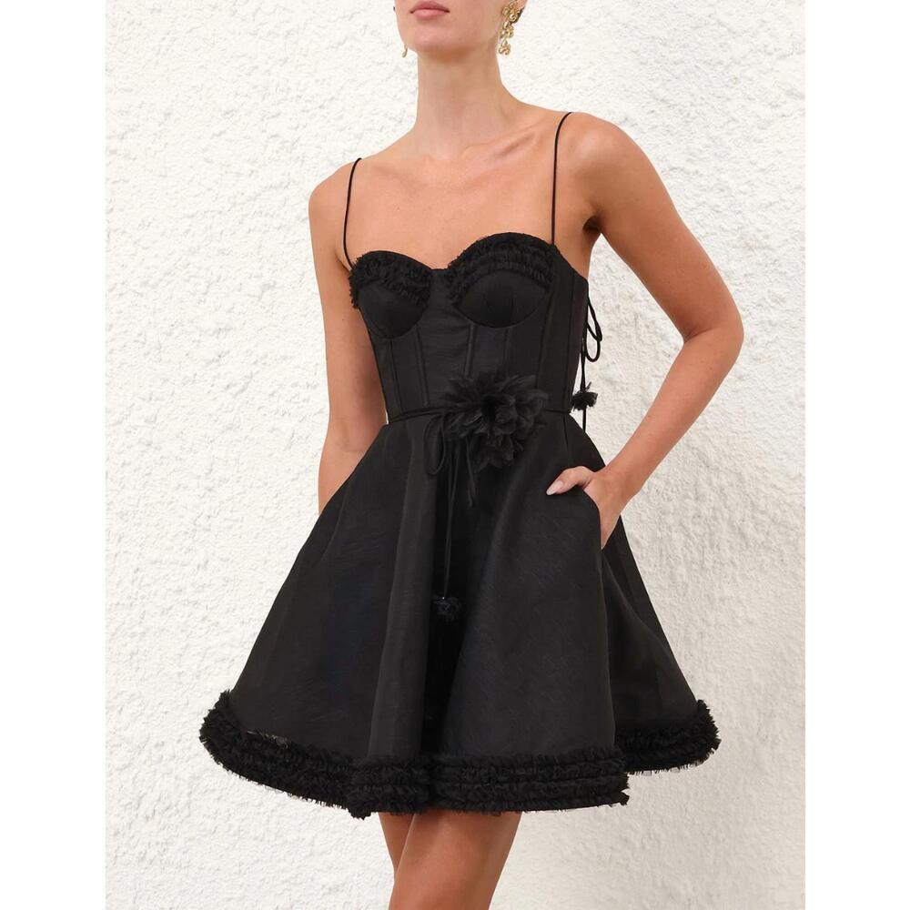 NEW ZIMMERMANN women's luna ruffle mini dress in black